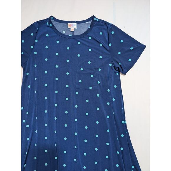 LuLaRoe Carly Midi Blue with Mint Green Polka Dots T-Shirt Dress Size XS - Picture 4 of 7